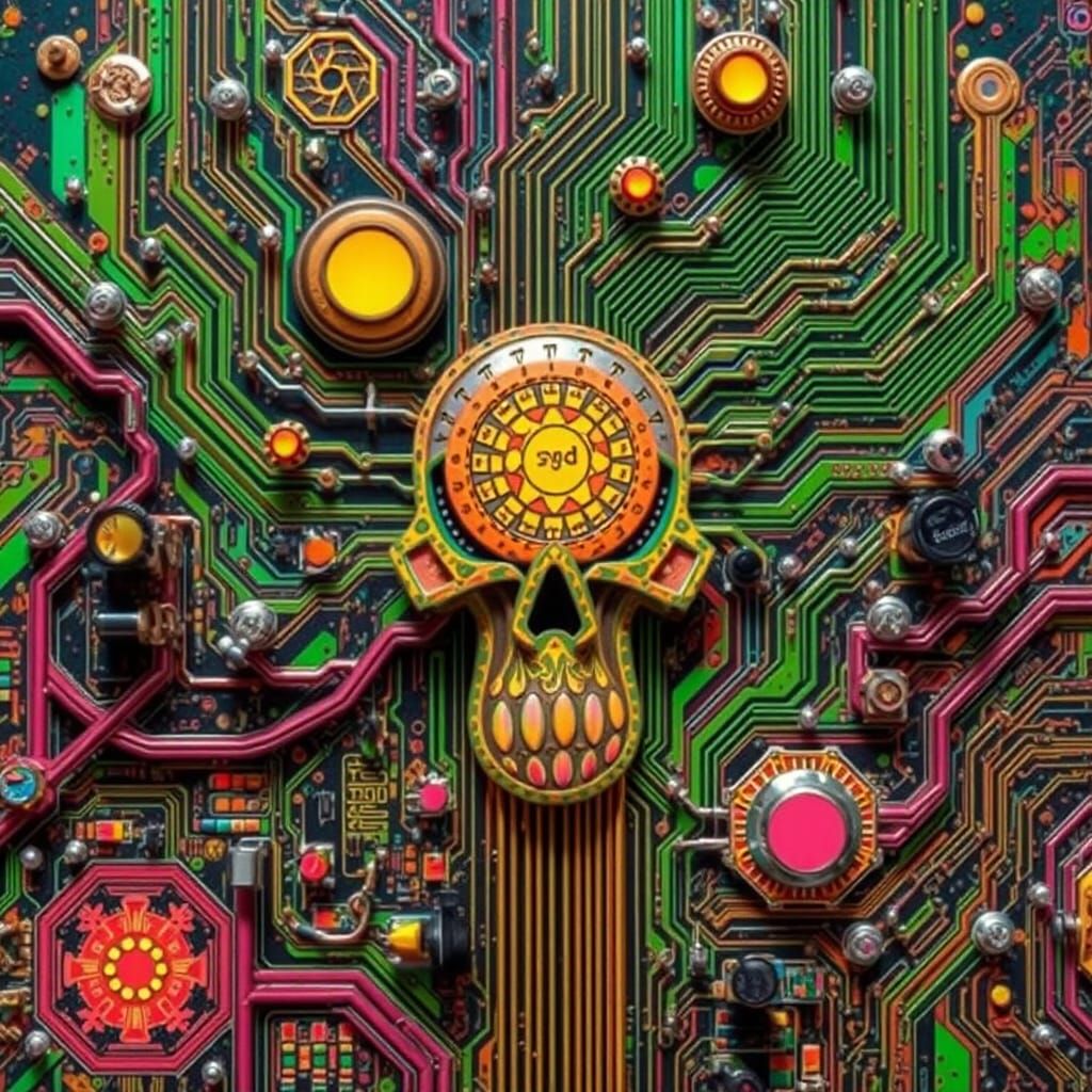 Organic Dieselpunk Motherboard: Psychedelic Bio-Mechanical A...