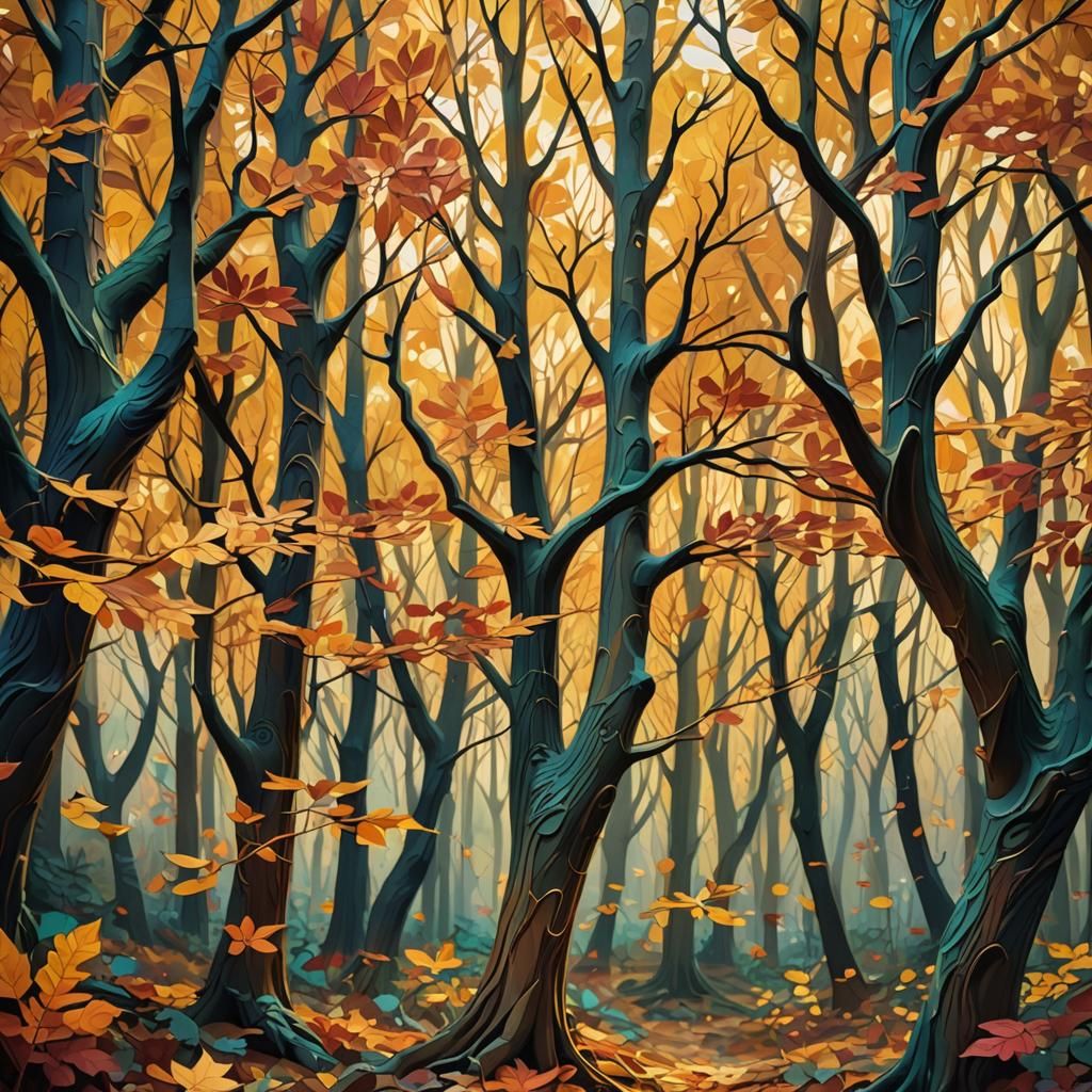 Paper Autumn Trees in Golden Light: Matte Painting