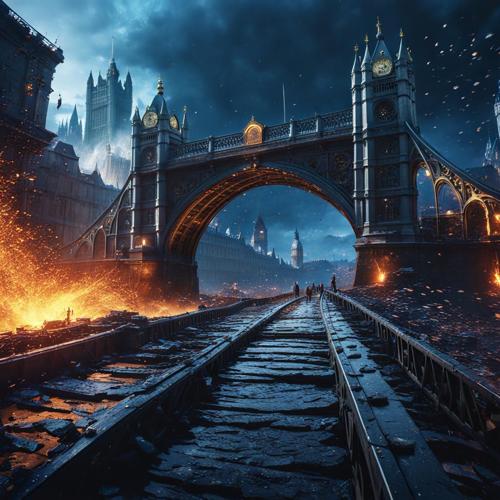 London Bridge Collapsing: Fantasy Concept Art
