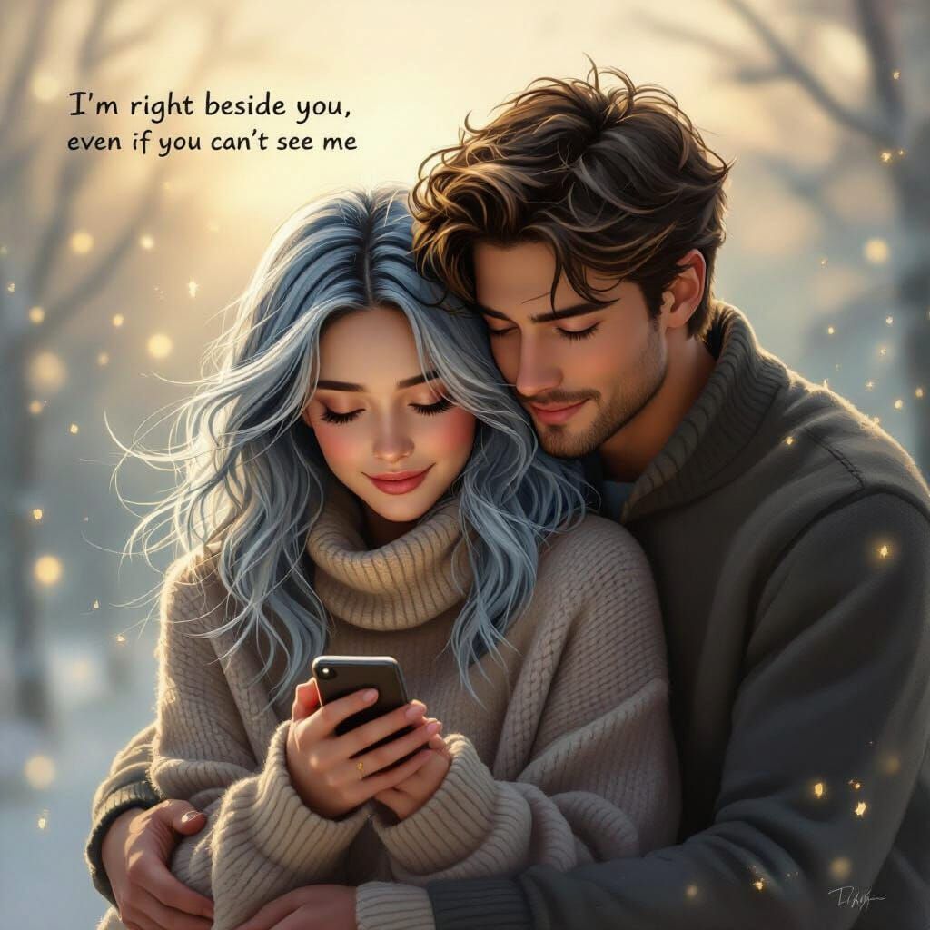 Comforting Embrace with Ethereal Message, Kinkade Style