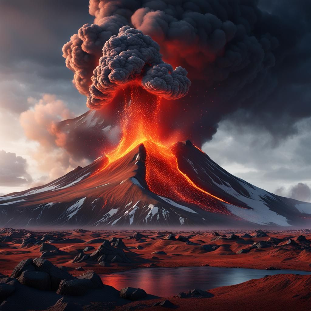 Iceland Volcano Eruption: Detailed Matte Painting