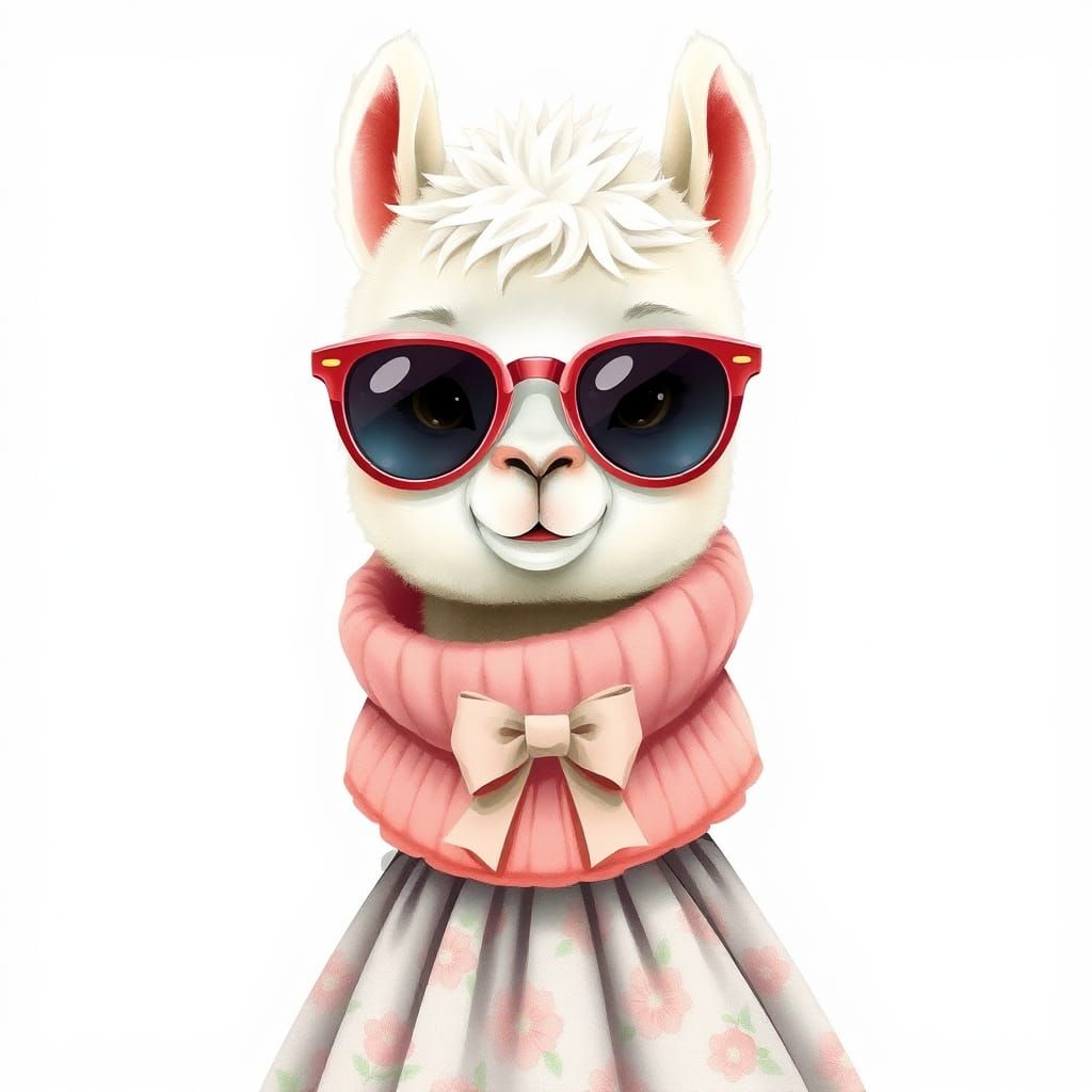 Baby Llama in Floral Dress, Beatrix Potter Style