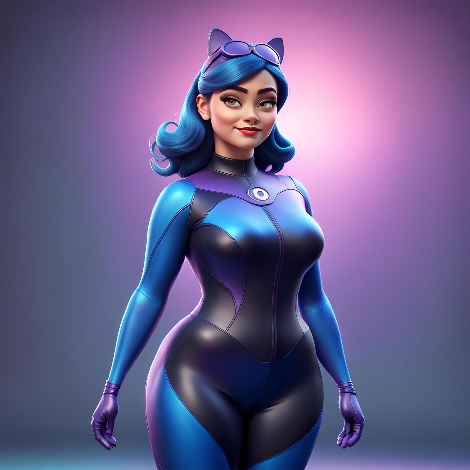 Curvy Lady in Spandex Catsuit: 3D Digital Art