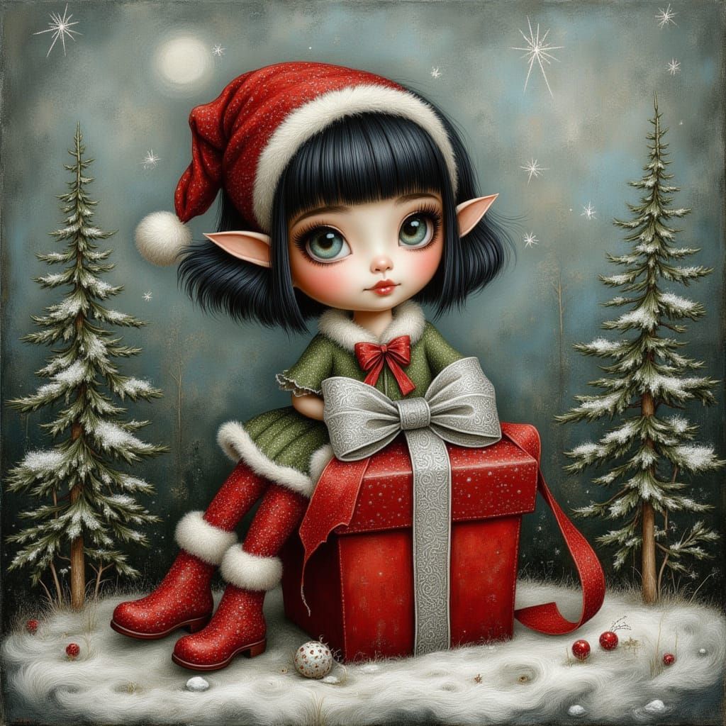 An enchanting highly textured embroidery Painting of a cute ...