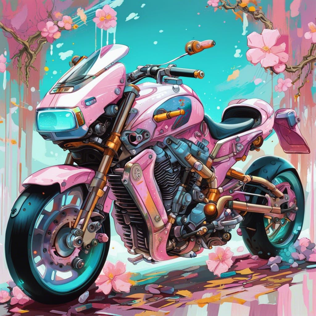 Cyberpunk Anime Motorcycle in Graffiti Splash Art Style