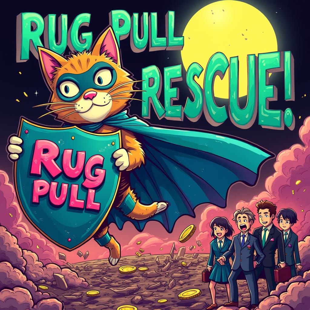 Cyberpunk Heroic Cartoon Cat Saves Meme-Inspired Investors f...