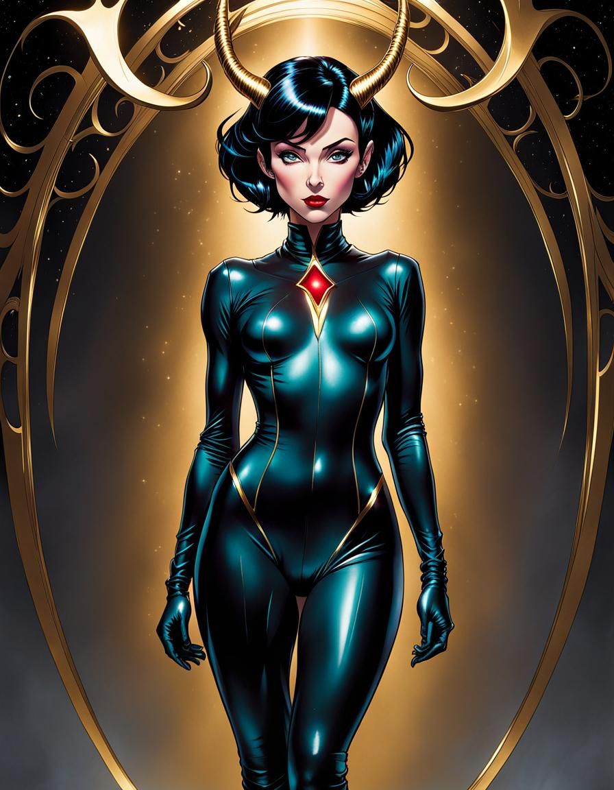 Woman with Antlers in Comic Book Style