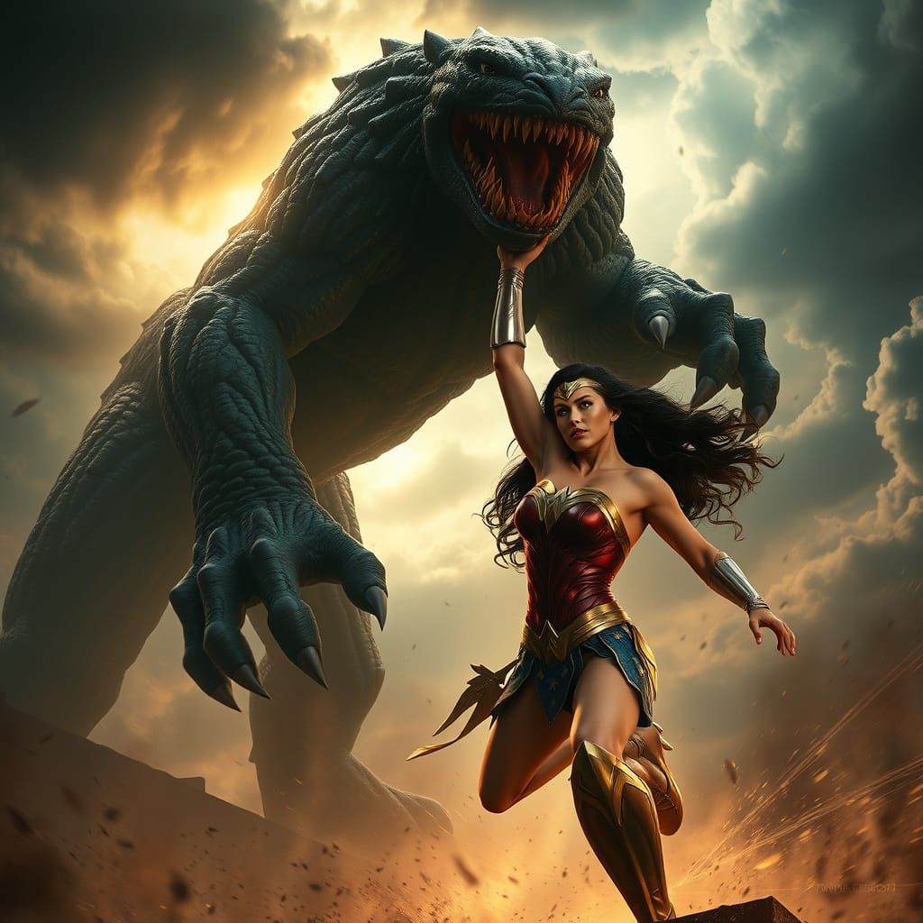Wonder Woman Lifts Monstrous Creature with Willpower in Hype...