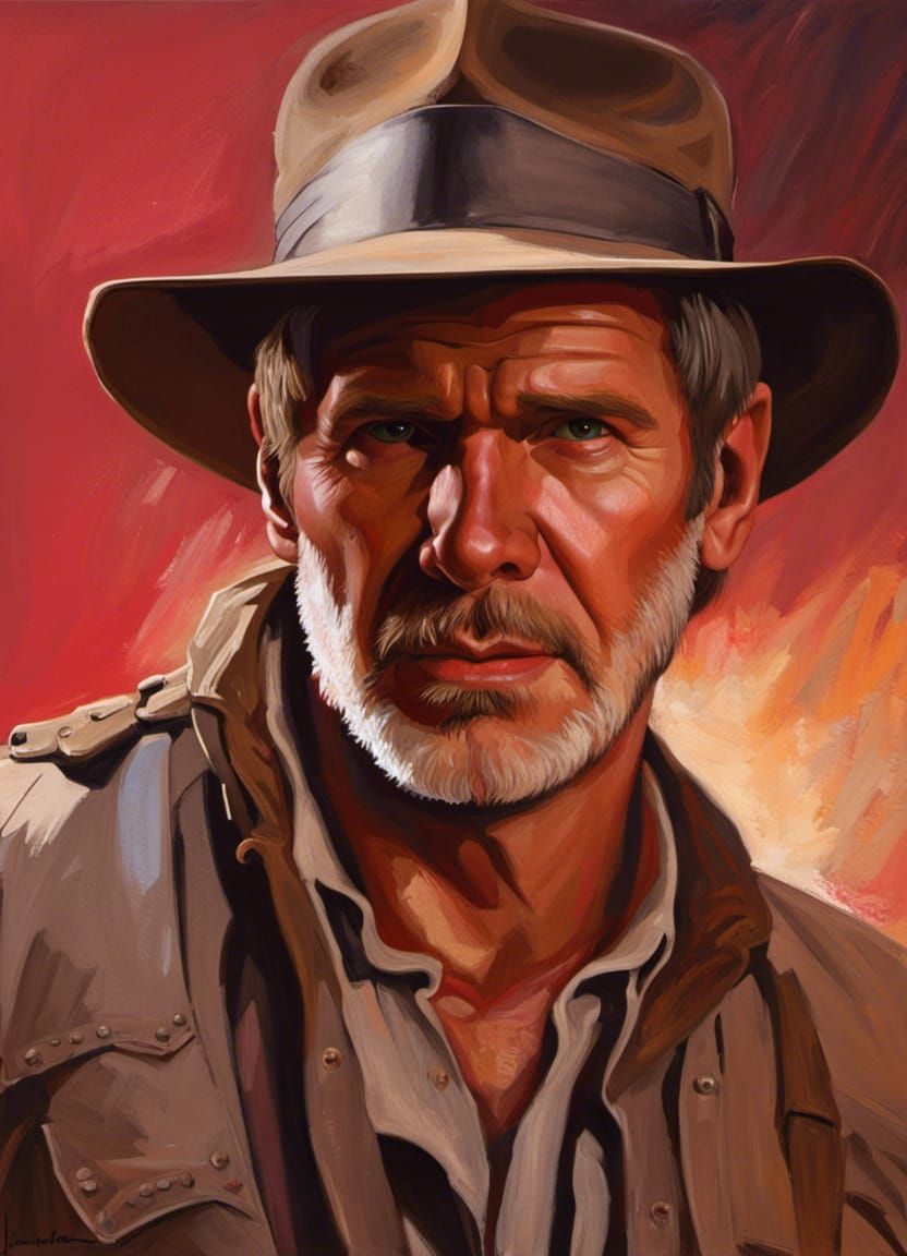 Heroic Indiana Jones Portrait in Oil Painting Style