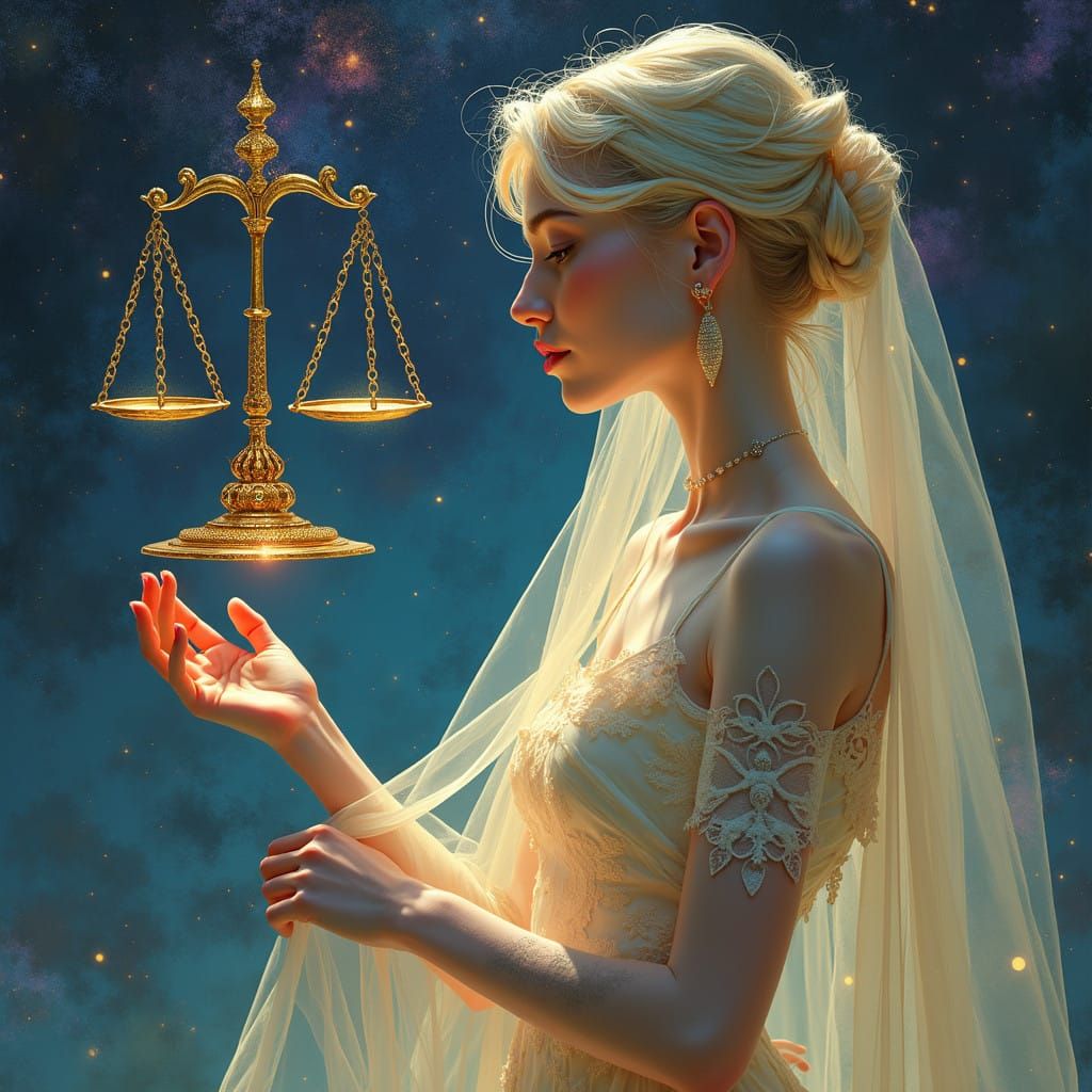 an image of a large glowing Libra symbol superimposed by the actual Libra constellation, its stars also superimposed In ...