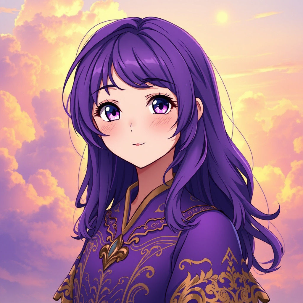 Anime Teen with Purple Hair in Fantasy Style