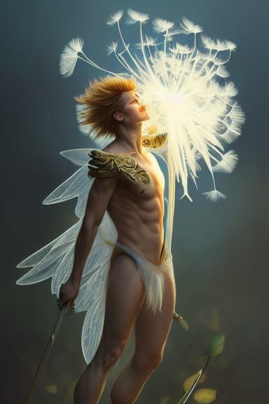 Dandelion Fairy Warrior Portrait in Hyperdetailed Style