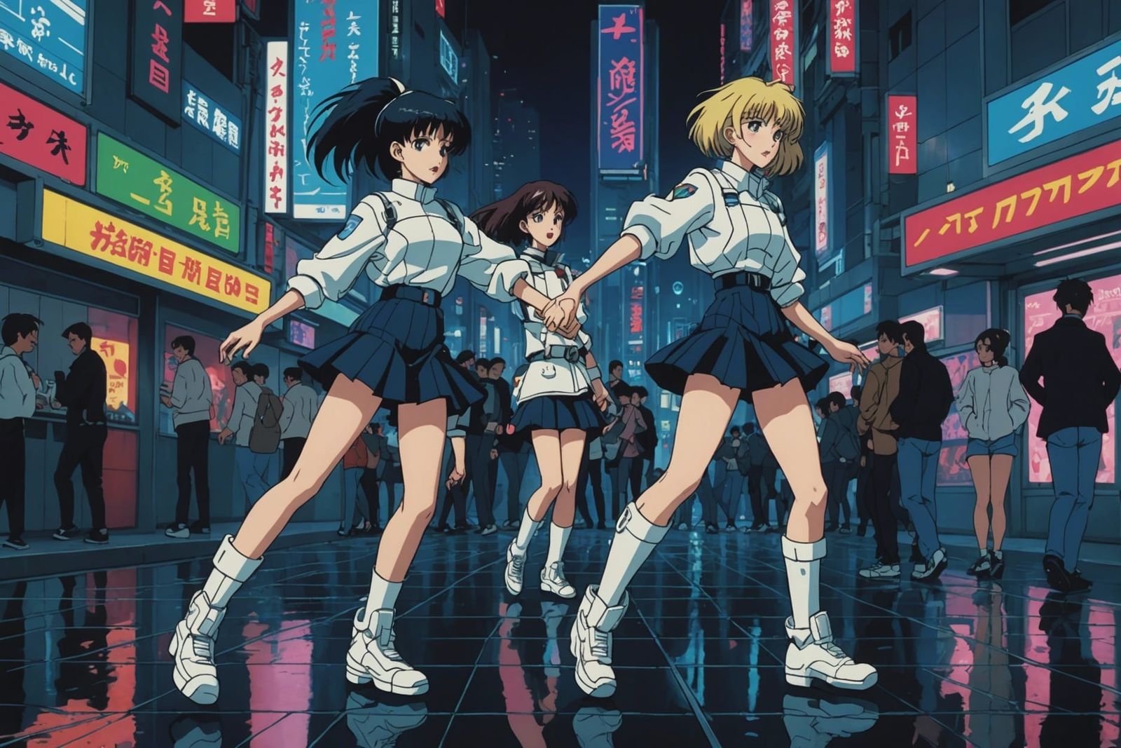 Energetic Cyberpunk Anime Dance Scene