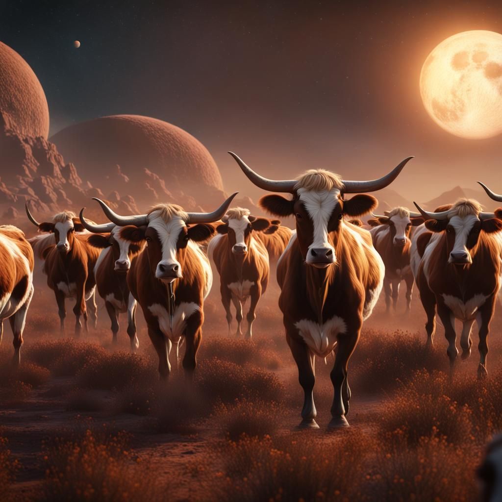 Longhorn Cattle Drive on Alien Planet