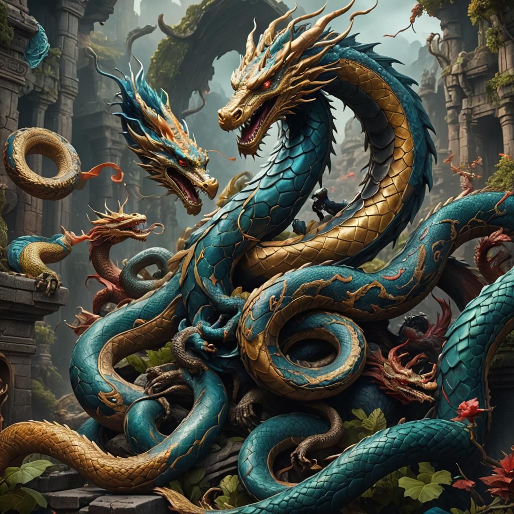 Fantastical Snake Dragon Fusion in Detailed Matte Painting
