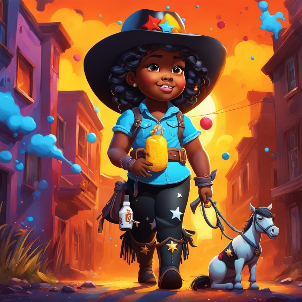 Black Cowgirl Graffiti Art with Horse in Vibrant Colors