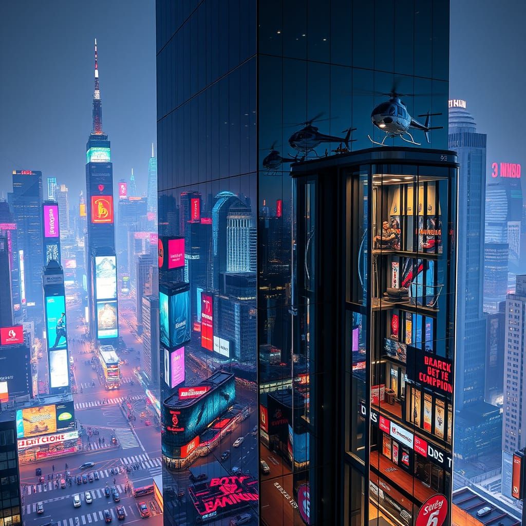 Sleek Modern Cityscape Building with Mirrored Facade in Vibr...