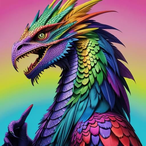 Rainbow Dragon Woman in Abstract Art Style
