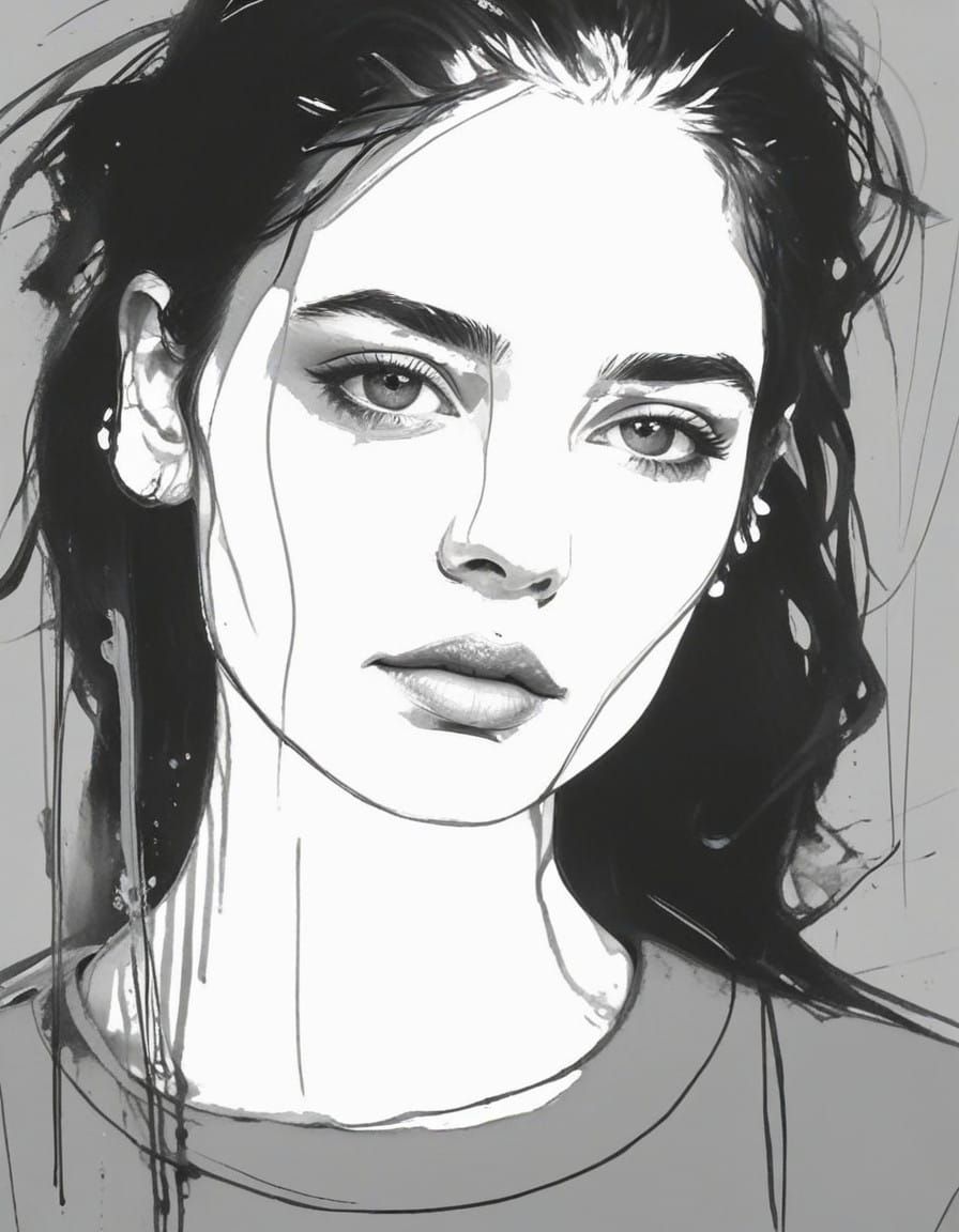 Indian Goddess in Turbulent Rain, Cyberpunk-Inspired Portrai...