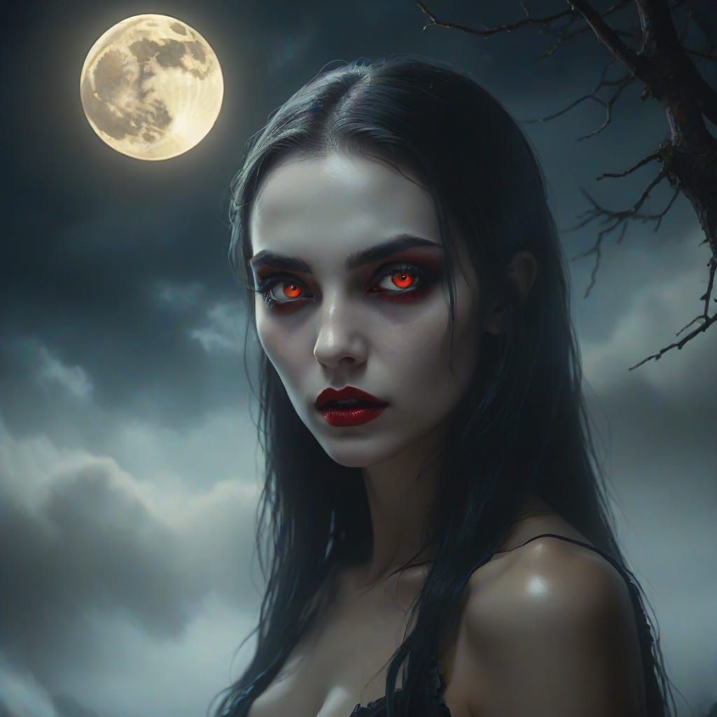 Gothic Vampire Woman Emerging from Dark Fog in Oil Painting ...