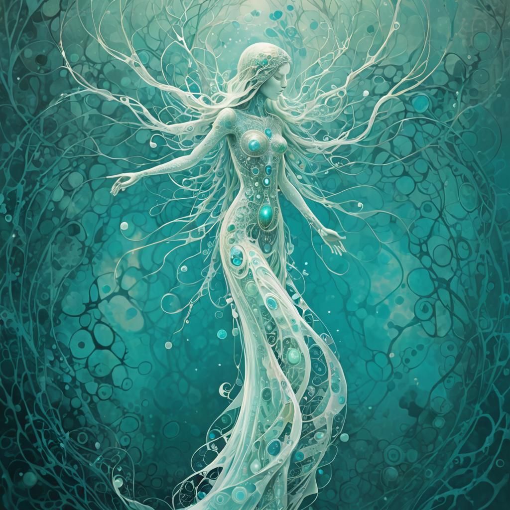 Turquoise Apparition in Psychedelic Post-Impressionist Style