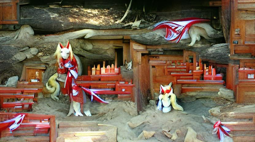 Kitsune at Ancient Japanese Shrine