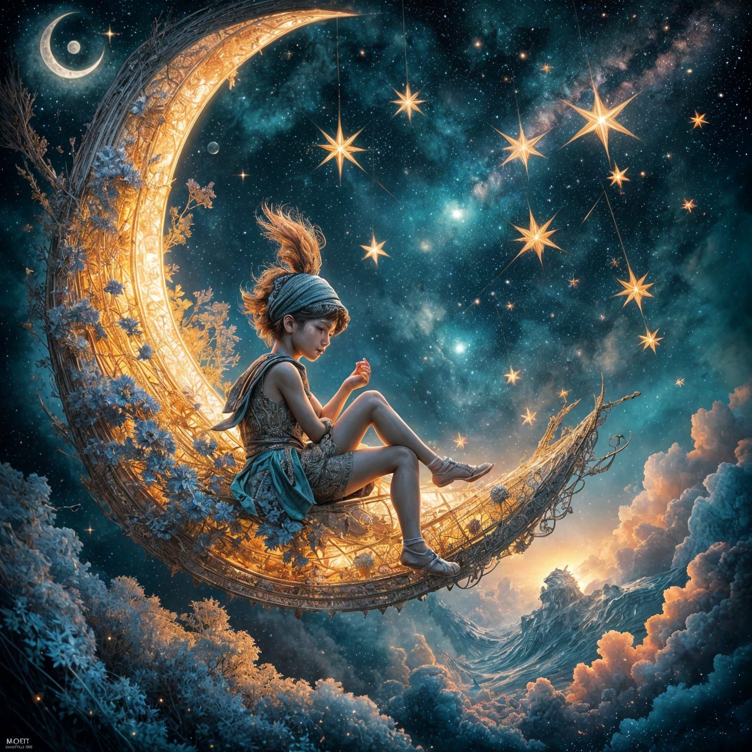Boy on the Moon in Hyperdetailed Fantasy Art