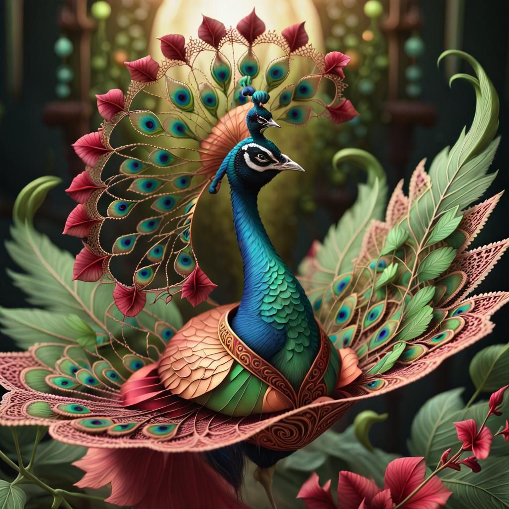 Peacock Witch in Futuristic Jungle Garden