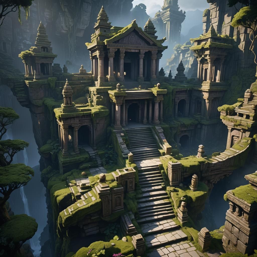 Epic Temple Stairs with Dramatic Lighting, Fantasy Art