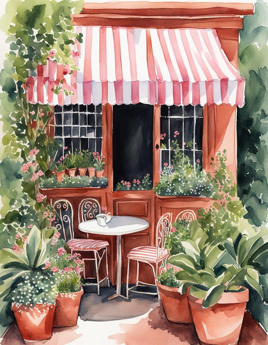 Charming Watercolor Flower Kiosk with Striped Awning