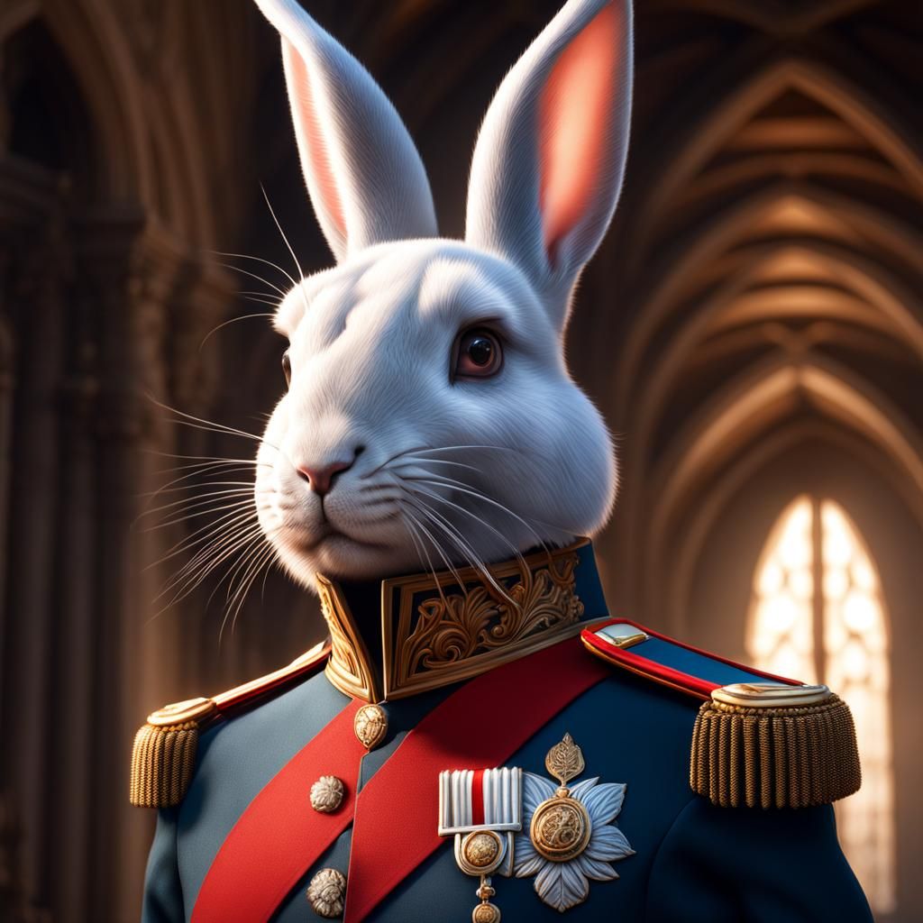Anthropomorphic Rabbit Guardsman Portrait in Digital Art Sty...