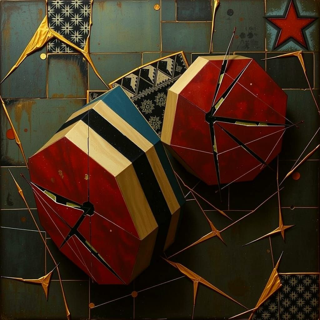 Geometric Abstraction: Tessellated Shapes in Red, Blue, and ...