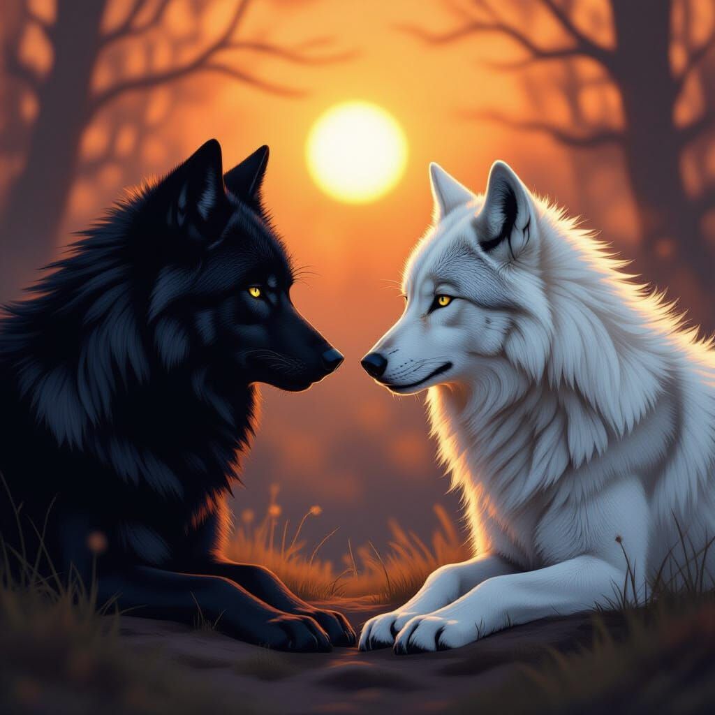Wolves of Light and Shadow in Digital Art