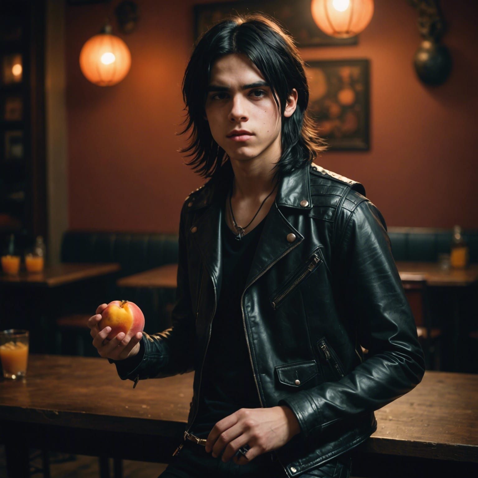 Emo Teen with Peach: Cinematic Film Still