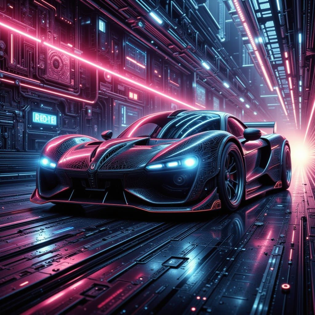 Futuristic Neon Racecar in Motion