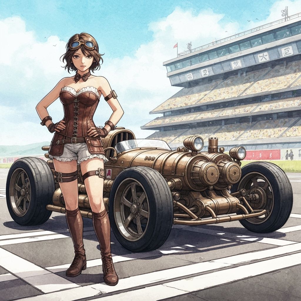 Steampunk Racer in Watercolor Anime Style