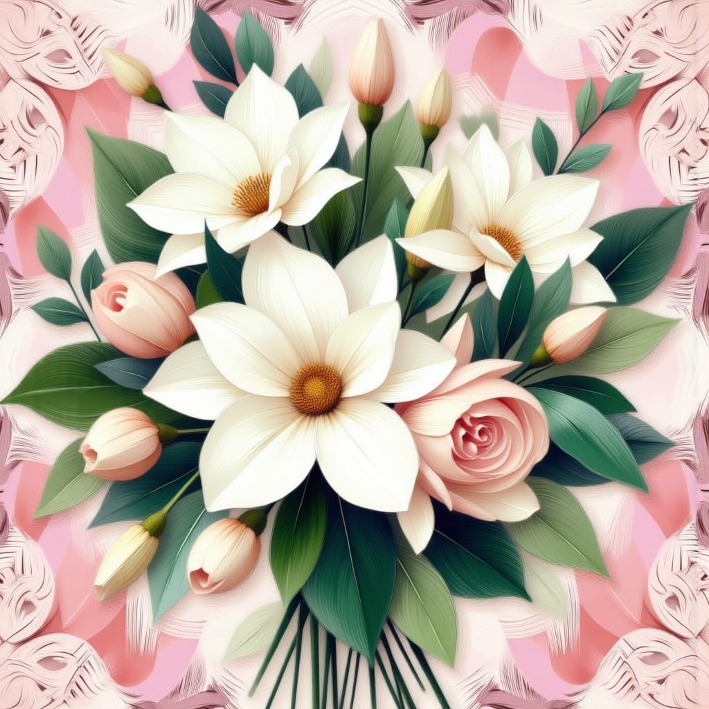 Digital Oil Paintings of Gardenias in Bouquet