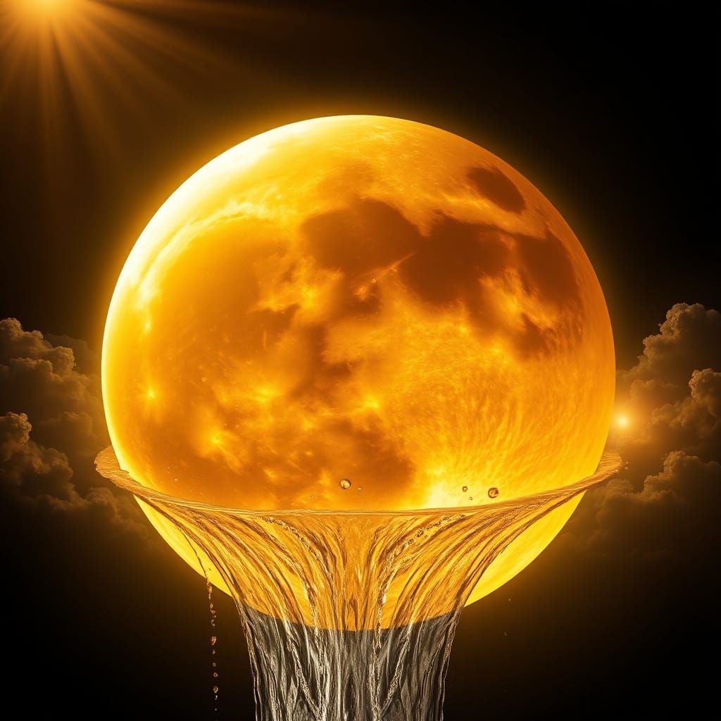 Hyperrealistic Amber Moon Reveals Earth in Space