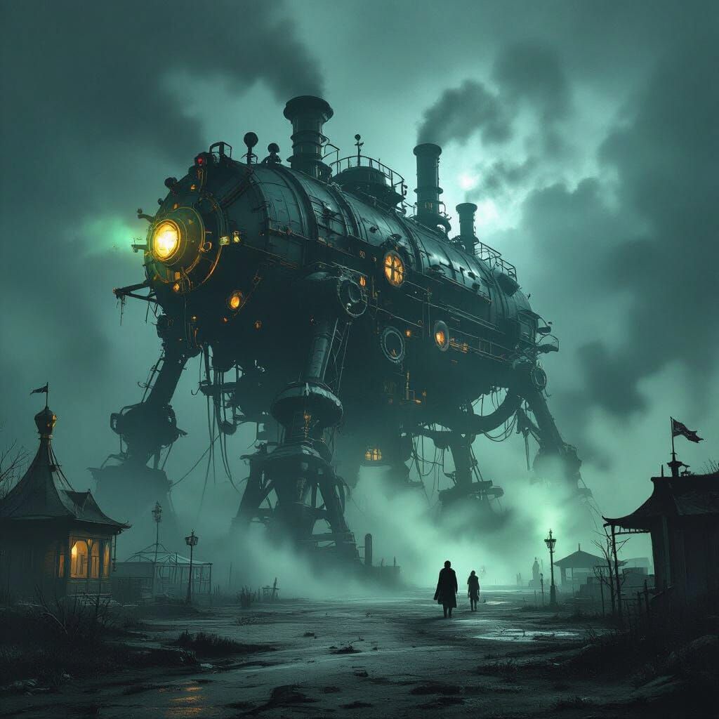 Creepy Midnight Carnival With Looming Nightmare Machine