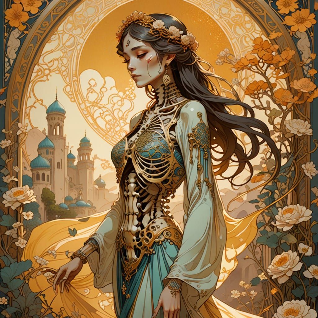 Elegant Art Nouveau Goddess with Delicate Genshin Impact Det...