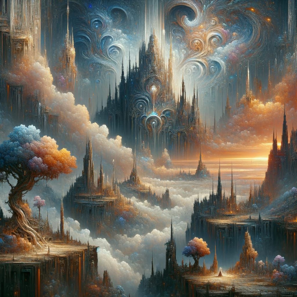 Epic Fantasy Landscape in Deep Complementary Colors