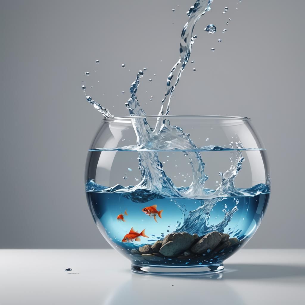 Fish Leaping from Bowl: 3D Anime Art