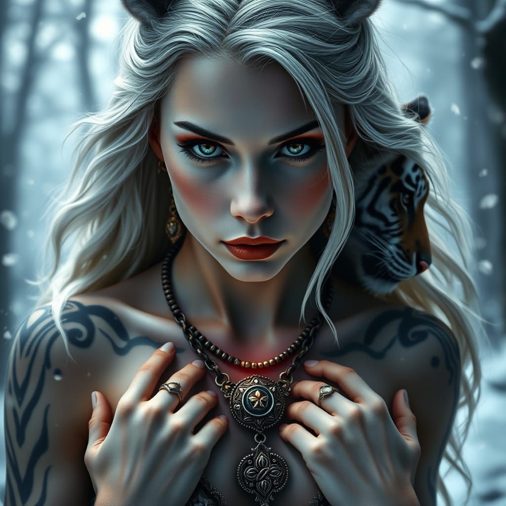 Tiger Princess Portrait with Mystical Tattoos