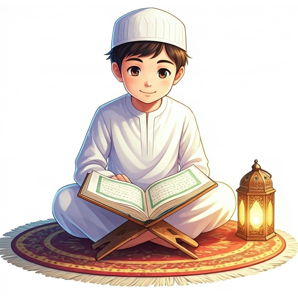 Anime Boy Reading Quran with Lantern