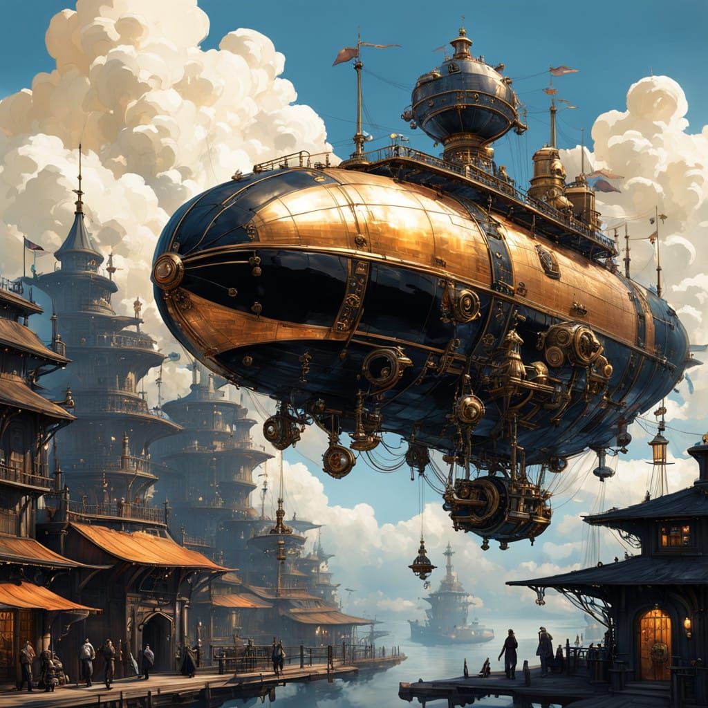 Majestic Steampunk Airship soars through the sky