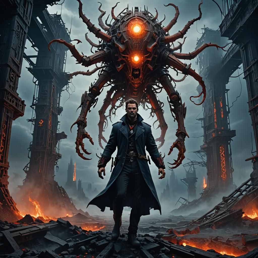 Man in Hellish Realm, Dark Fantasy Concept Art