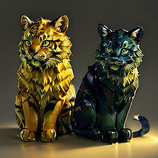Crystal Cat and Tiger in Digital Art