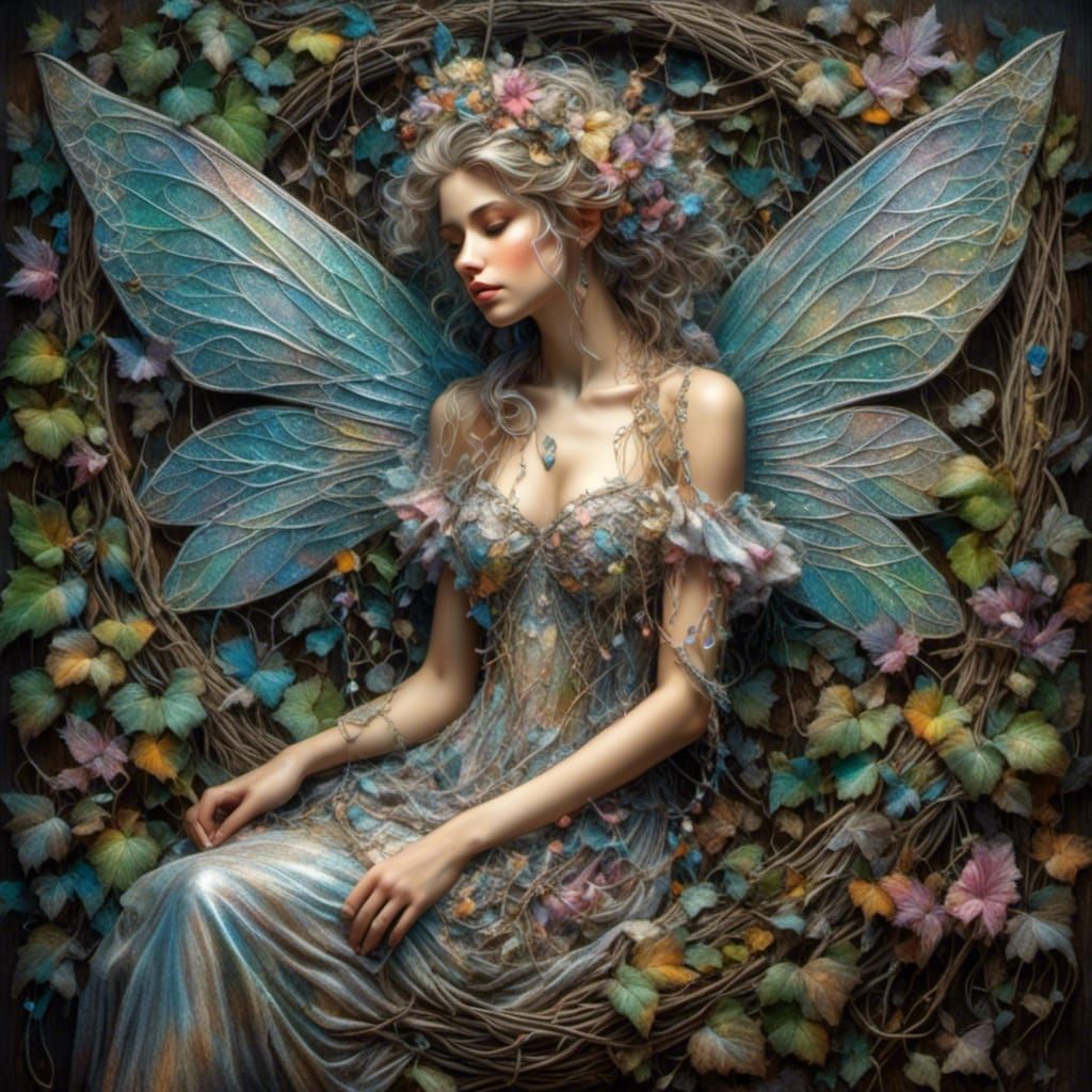 Beautiful Fairy on Flower Swing in Chalk Art