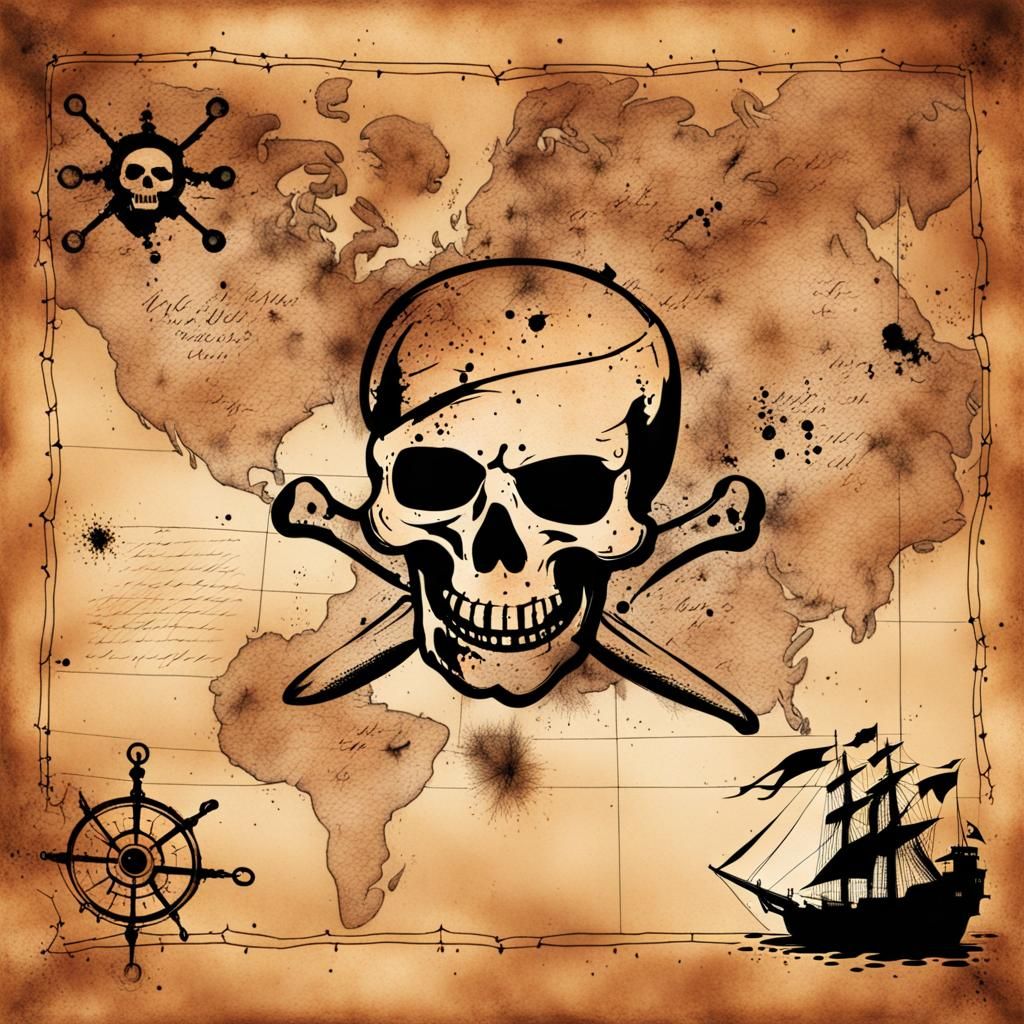 Antique Pirate Map with Ink Splatters