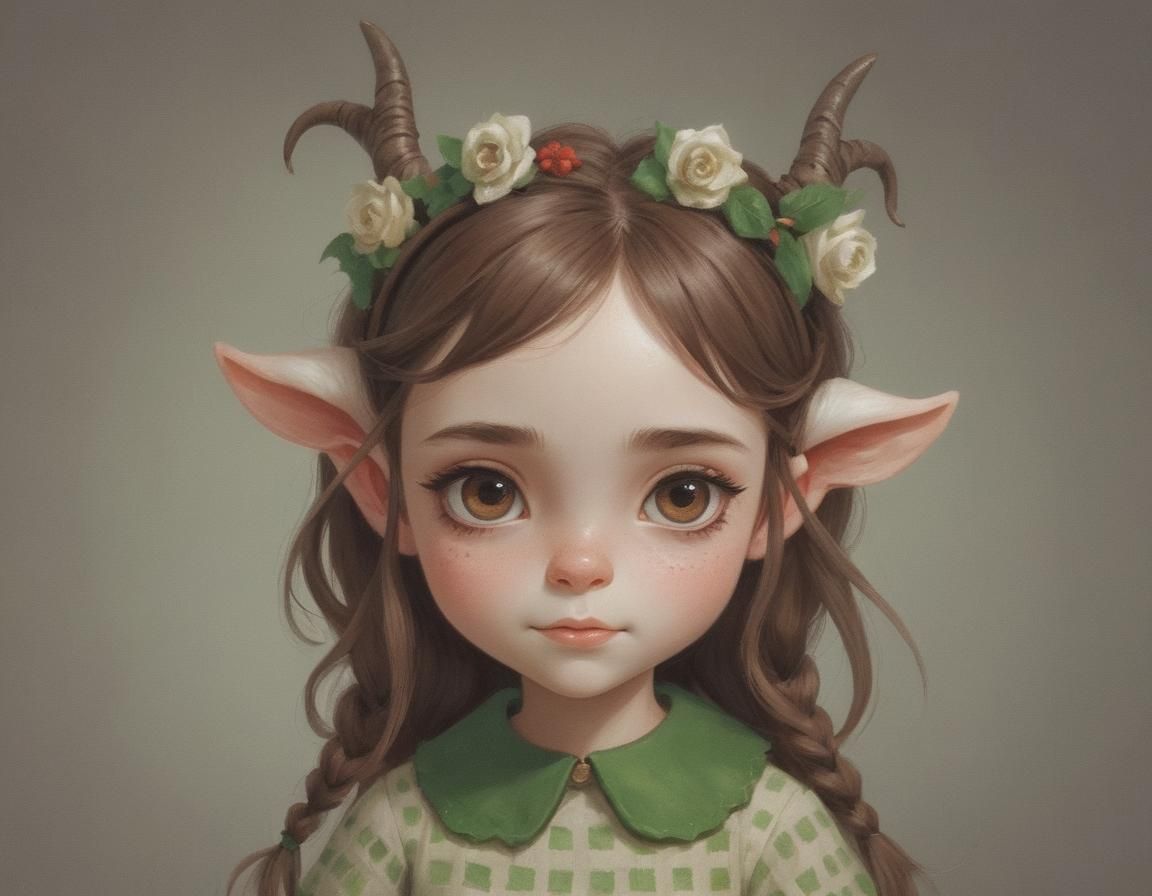 Girl with Goat Horns and Elf Ears Portrait